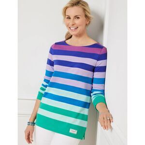 Womens Authentic Talbots Tee - Orchid Stripe 100% Cotton Size Small EUC